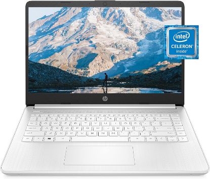 Picture of HP 14 Laptop, Intel Celeron N4020, 4 GB RAM, 64 GB Storage, 14-inch Micro-edge HD Display, Windows 11 Home, Thin & Portable, 4K Graphics, One Year of Microsoft 365 (14-dq0040nr, Snowflake White)